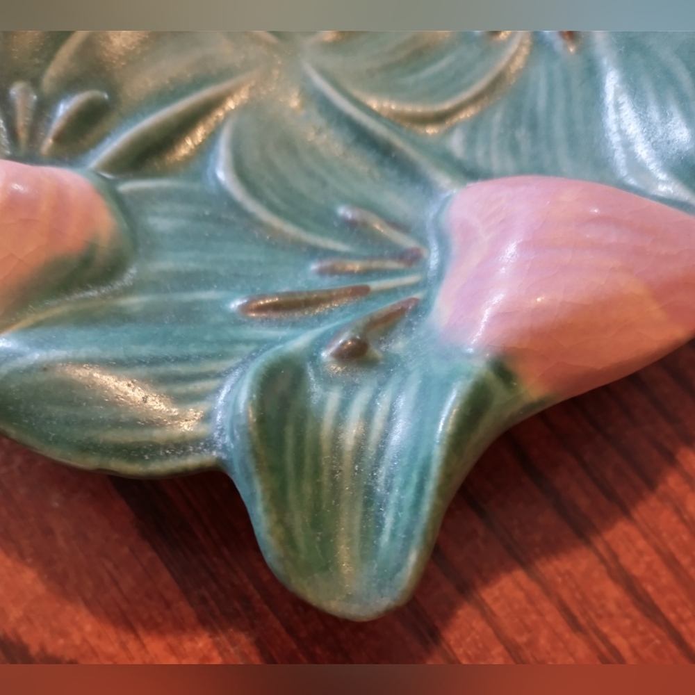 Other Color Rottweiler Accents | Rare Vintage Roseville Pottery Zephyr Lily Ashtray Green Pink ...